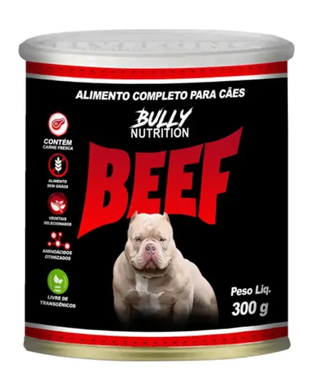 Lata do alimento úmido Bully Nutrition Beef 300 g